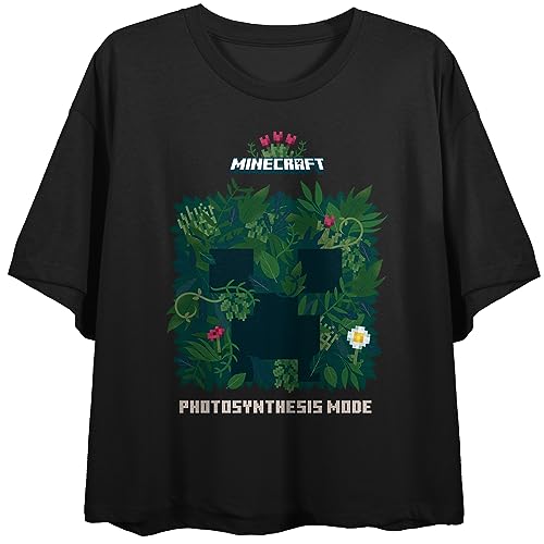 Minecraft Photosynthesis Mode Crew Neck Short Sleeve Women's Black Crop Top