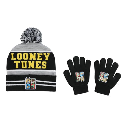 Looney Tunes Striped Youth Pom Beanie and Gloves Set