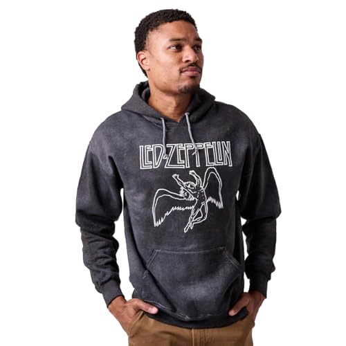 Led Zeppelin Falling Icarus Logo Long Sleeve Black Cloud Wash Hooded Sweatshirt