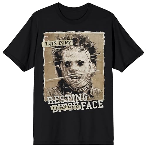 Texas Chainsaw Massacre Leatherface Resting Face Censored Monotone on Black Adult Crew Neck Short Sleeve T-shirt