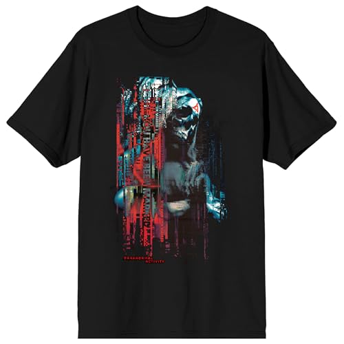 Paranormal Activity Hooded Skeleton Glitch Effect Adult Black Crew Neck Short Sleeve T-shirt