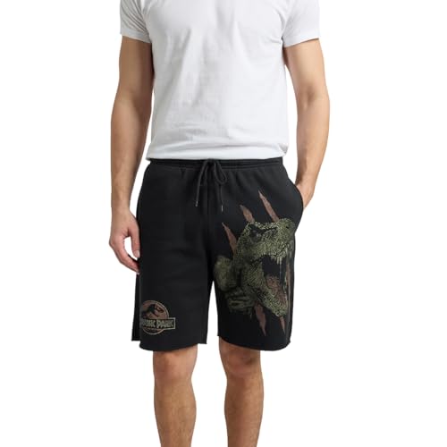 Jurassic Park T-Rex & Logo Men's Black Sleep Pajama Shorts