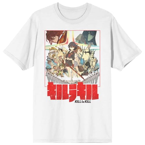 Kill La Kill Anime Group Shot Logo Text Adult White Crew Neck Short Sleeve T-shirt