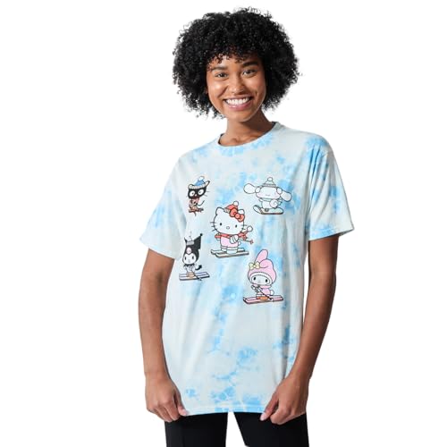 Hello Kitty & Friends Characters Skiing Women's Blue Cloud Wash Crew Neck Short Sleeve T-shirt