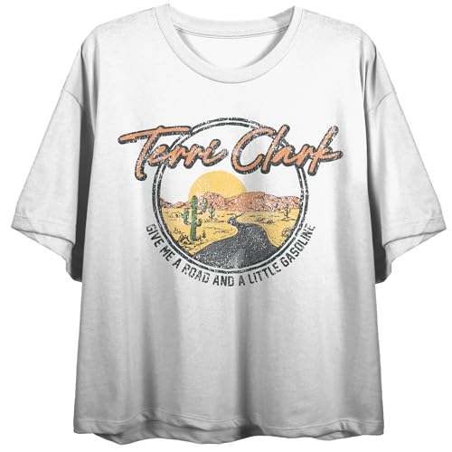 Terri Clark Give Me A Road And A Little Gasoline Crew Neck Short Sleeve Women's White Crop Top
