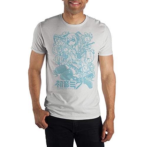 Hatsune Miku Blue Line Art Crew T-Shirt, Vocaloid Star with Cute Animals Accessory Stylish
