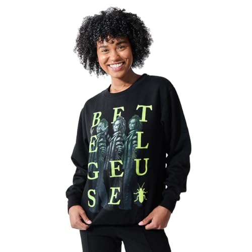 Beetlejuice Betelgeuse Scattered Name Women's Black Crew Neck Long Sleeve Sweatshirt