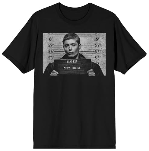Supernatural Dean Mugshot Adult Black Crew Neck Short Sleeve T-shirt