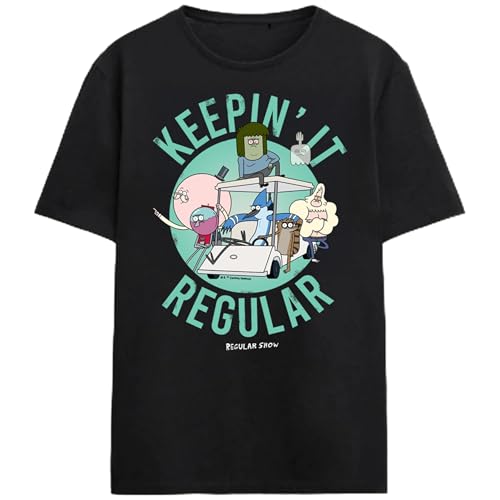 Regular Show Keepin It Regular Golf Cart Crew on Black Adult Crew Neck Short Sleeve T-shirt