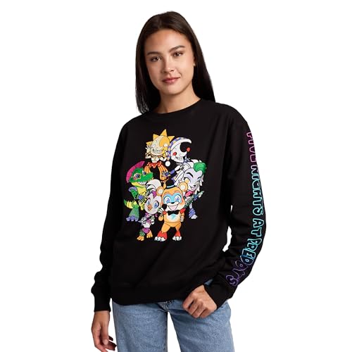 Five Nights At Freddy's Group Shot Women's Black Crew Neck Long Sleeve Fleece Sweatshirt