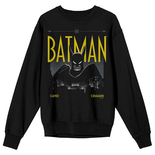 Batman Caped Crusader City Overview Adult Black Crew Neck Long Sleeve Sweatshirt