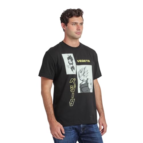 Dragon Ball Z Vegeta & Goku Character Panels Men's Black Crew Neck Short Sleeve T-shirt