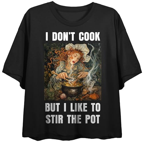 Stir The Pot Crew Neck Short Sleeve Women's Black Crop Top