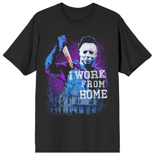 John Carpenter's Halloween Mike Meyers I Work From Home Adult Black Crew Neck Short Sleeve T-shirt