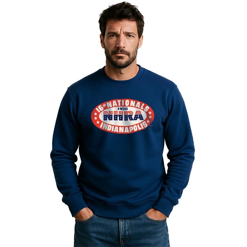 National Hot Rod Association NHRA, Car, Fastest Vehicles, Vintage, SPEED FOR ALL, IndianaPolis, on Navy Long Sleeve Adult Crew neck