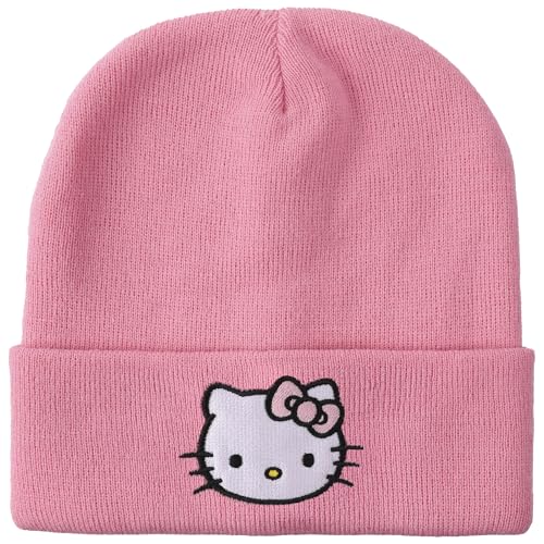 Hello Kitty Embroidered Character On Pink Cuff Beanie