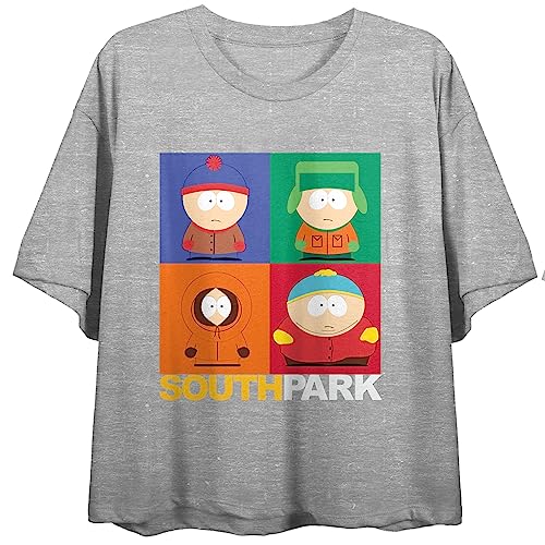 South Park Stacked Character Squares Crew Neck Short Sleeve Athletic Heather Women's Crop Top