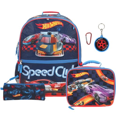 Hot Wheels 5-Piece 16” Backpack And Lunch Set For School & Travel