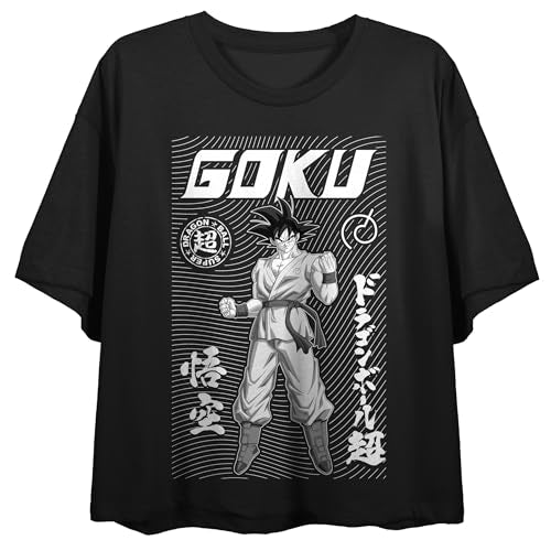 Dragon Ball Super Goku Symbols & Kanji Crew Neck Short Sleeve Women's Black Crop Top