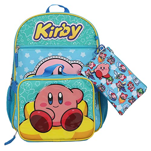 Kirby 5-Piece Set: 16 Backpack Lunchbox Utility Case Rubber Keychain and Carabiner