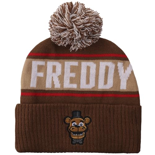 Five Nights At Freddy's Freddy Fazbear Fuzzy Jaquard And Freddy Embroidery Knit Cuff Beanie With Pom Cuff Beanie