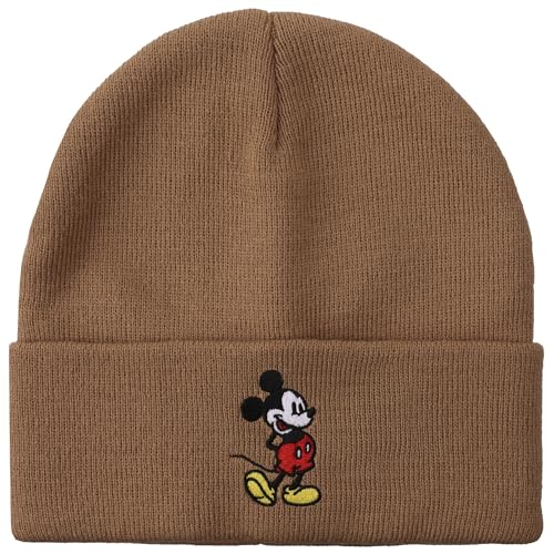 Mickey Mouse Mickey Embroidery Brown Acrylic Knit Standard Cuff Beanie