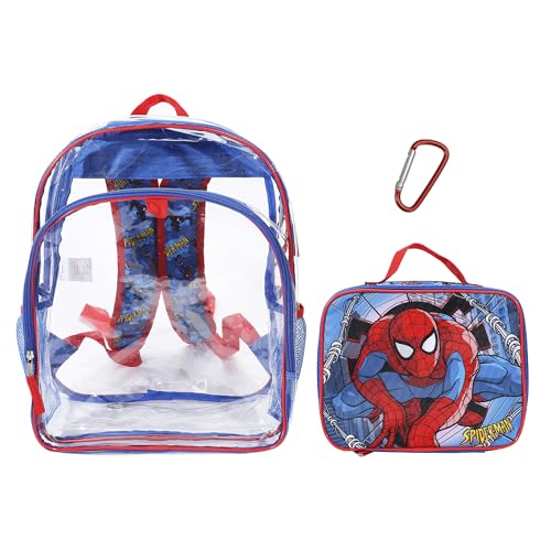 Spider-Man Classic 2-Piece 16" Kids Clear Backpack & Lunch Box Set For School And Travel