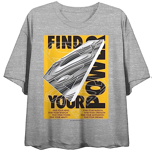 Superman Find Your Power Women's Heather Gray Short Sleeve Crop Tee
