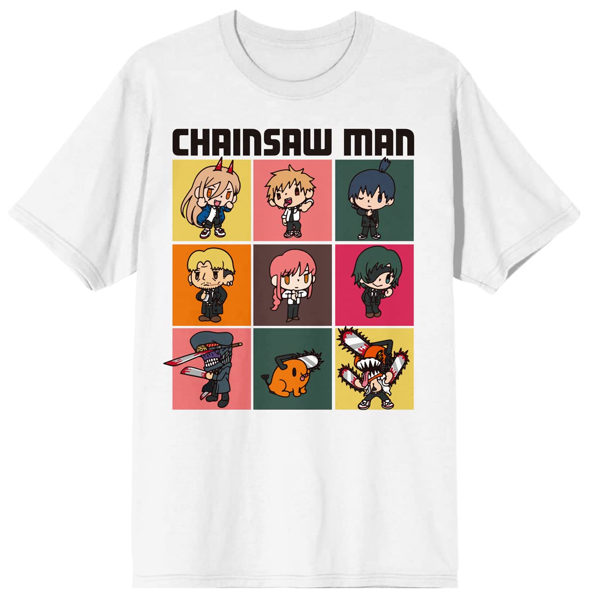 Chainsaw Man Chibi Character Art Crew Neck Short Sleeve Women's White T-shirt