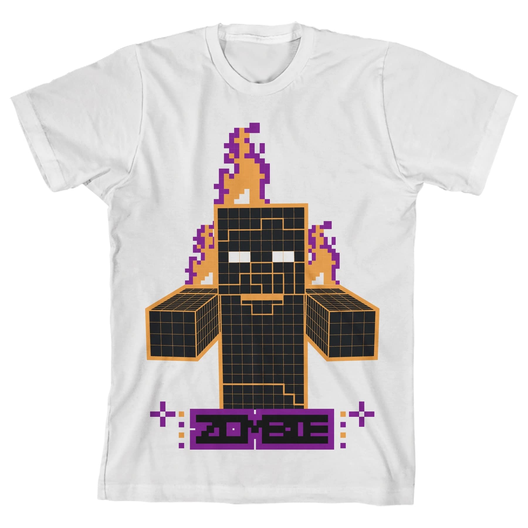 Minecraft Orange Pixel Zombie with Fire Youth Boys White T-Shirt