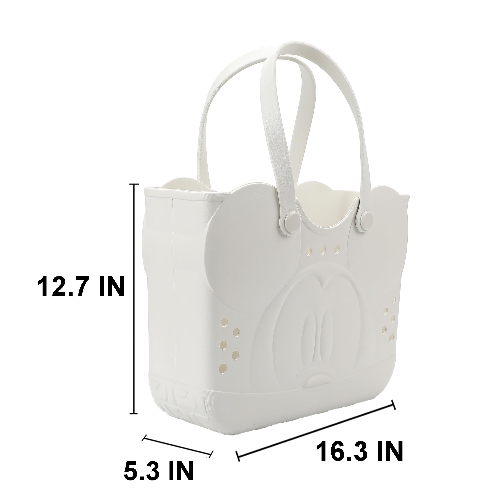 Disney Mickey Mouse EVA Gummy Tote Bag - Waterproof Rubber Beach Bag, Cream Mickey Design, Large 16.5" Carry-All for Pool, Travel & Everyday Use
