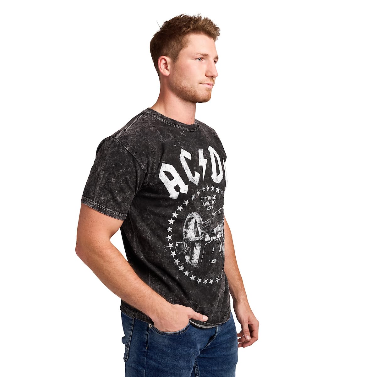 AC/DC For Those About to Rock Cannon Men's Black Cloud Wash Short Sleeve Tee