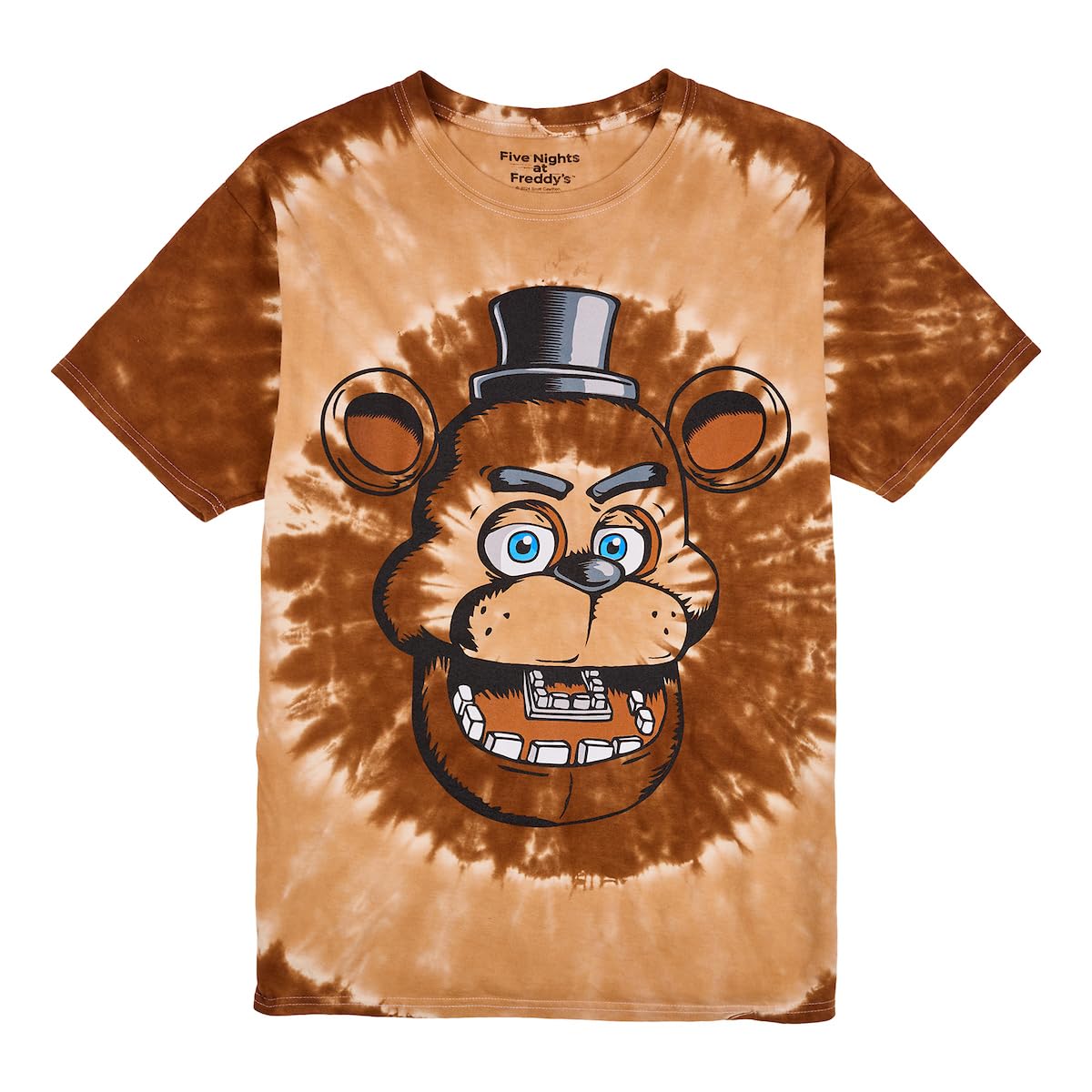 Five Nights At Freddy's Freddy Face Men's Brown Spiral Tie-Dye Crew Neck Short Sleeve T-shirt