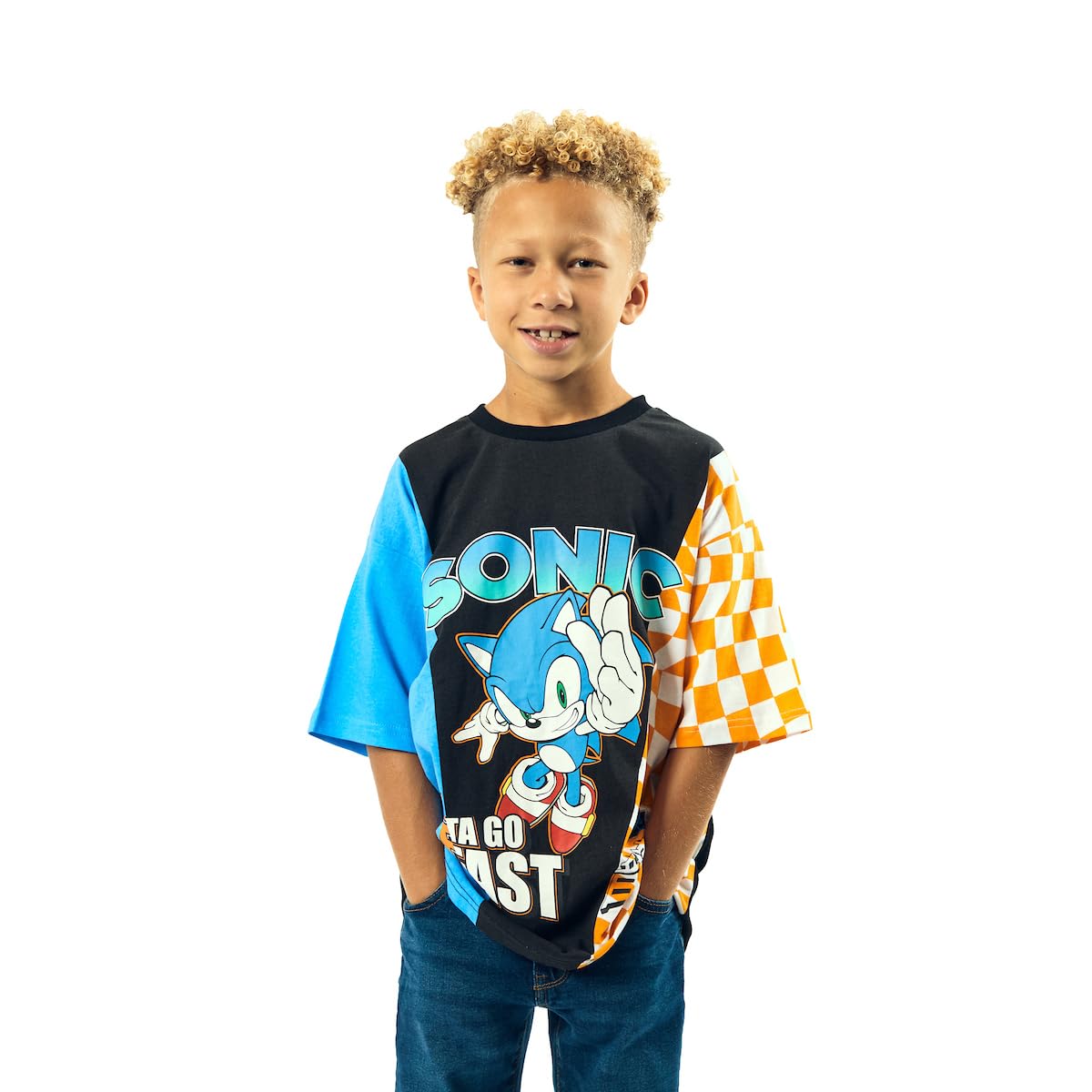 Sonic The Hedgehog Gotta Go Fast Crew Neck Short Sleeve Boy's Colorblock T-shirt