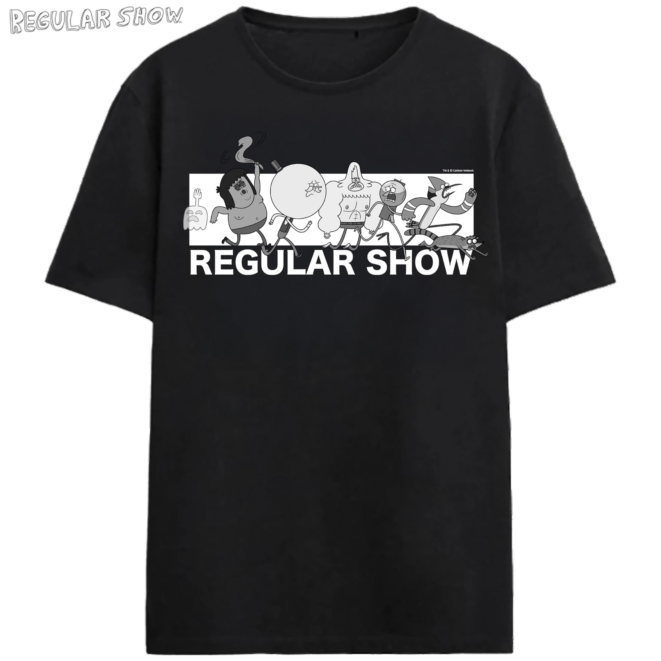 Regular Show Run Away On Black Adult Crew Neck Short Sleeve T-shirt
