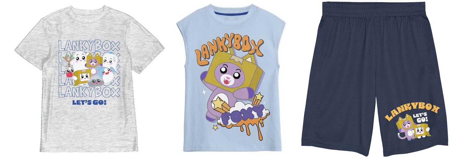 Lanky Box Foxy Let's Go Boy's 3-Pack Tank, Crew Neck Short Sleeve Tee and Shorts Set