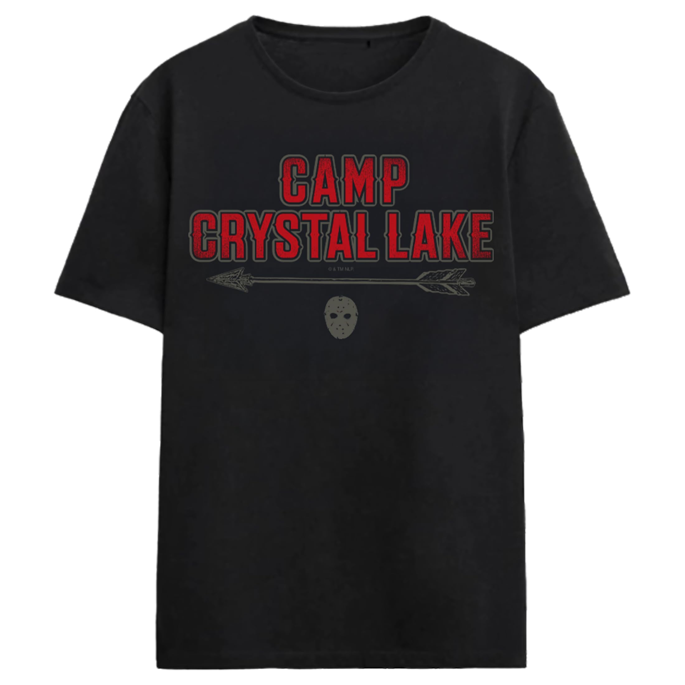Friday The 13th Camp Crystal Lake Mask & Arrow Adult Black Crew Neck Short Sleeve T-shirt