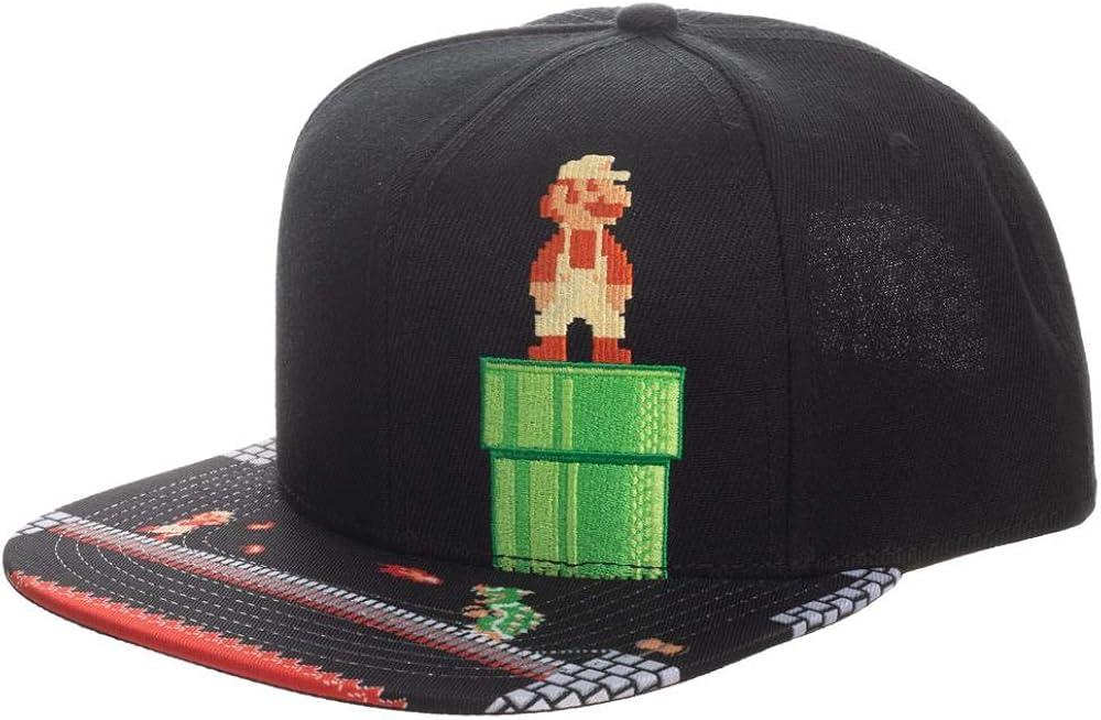 Super Mario Video Game 8-Bit Black Snapback Hat for mens