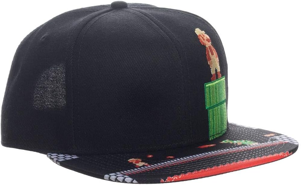 Super Mario Video Game 8-Bit Black Snapback Hat for mens