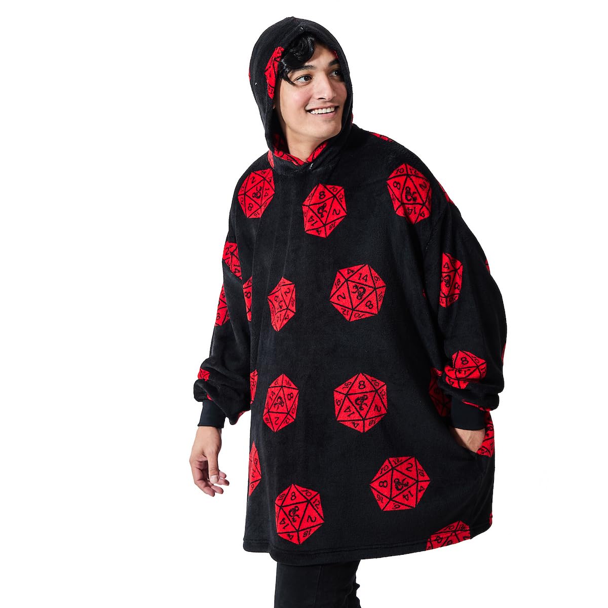Dungeons & Dragons D20 Dice Black Sherpa-Lined Hooded Wearable Oversize Blanket-OSFA
