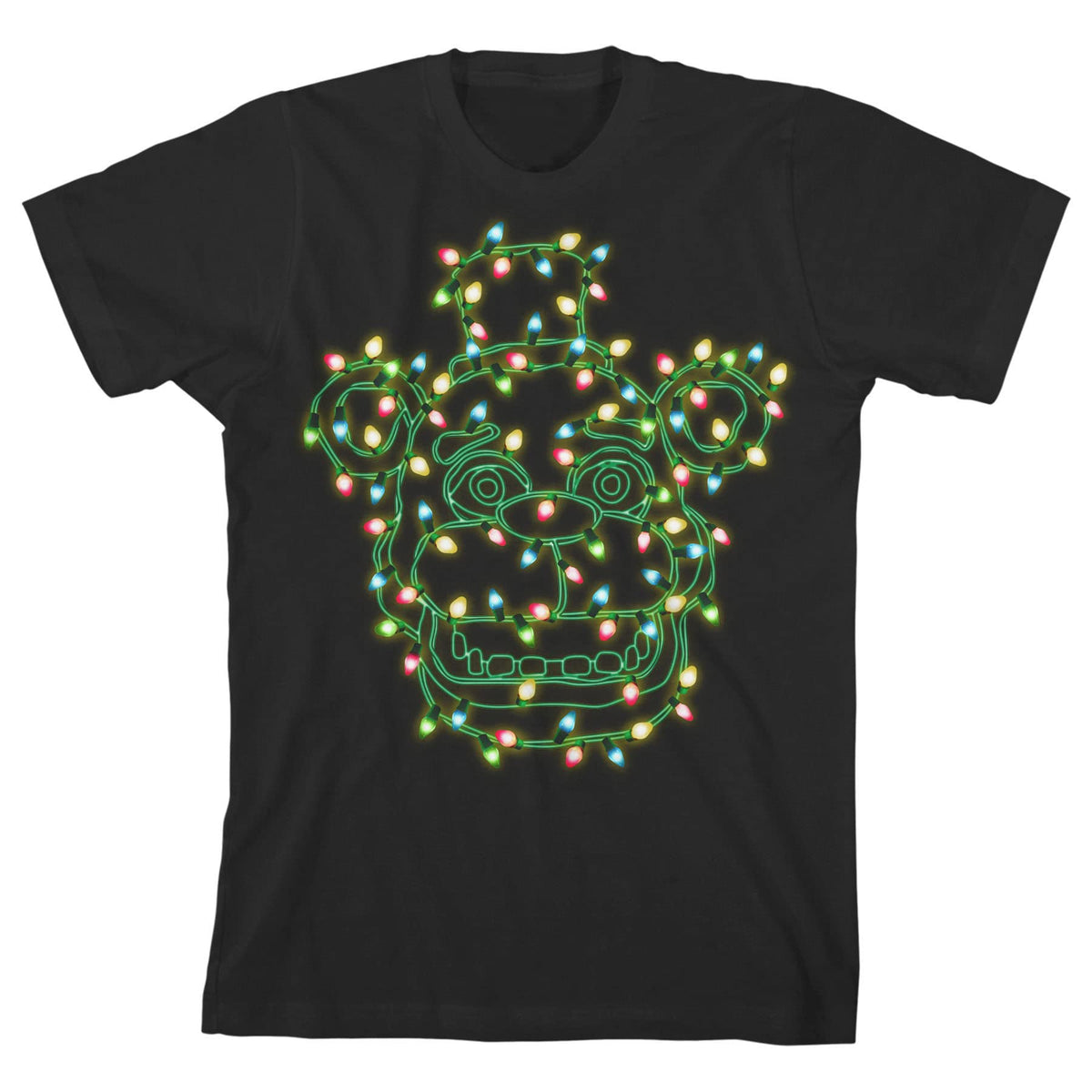 Five Nights at Freddy's Christmas Lights Freddy Face Boy's Black T-shirt