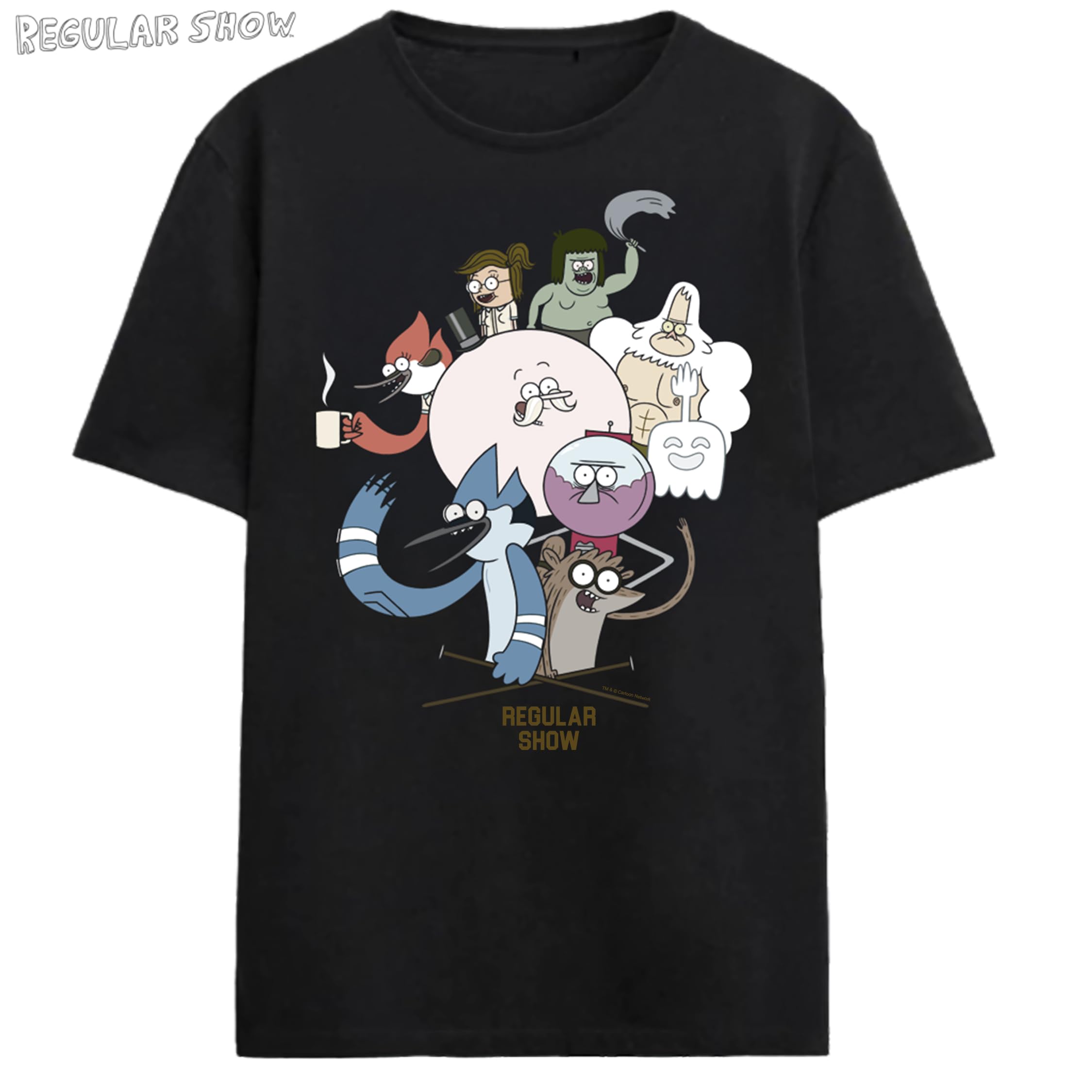 Regular Show The Gangs All Here on Black Adult Crew Neck Short Sleeve T-shirt