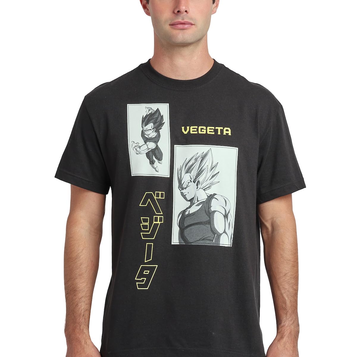 Dragon Ball Z Vegeta & Goku Character Panels Men's Black Crew Neck Short Sleeve T-shirt