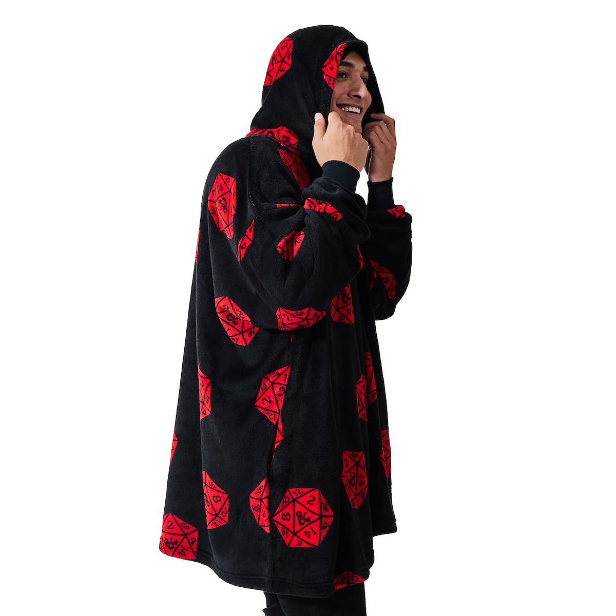Dungeons & Dragons D20 Dice Black Sherpa-Lined Hooded Wearable Oversize Blanket-OSFA