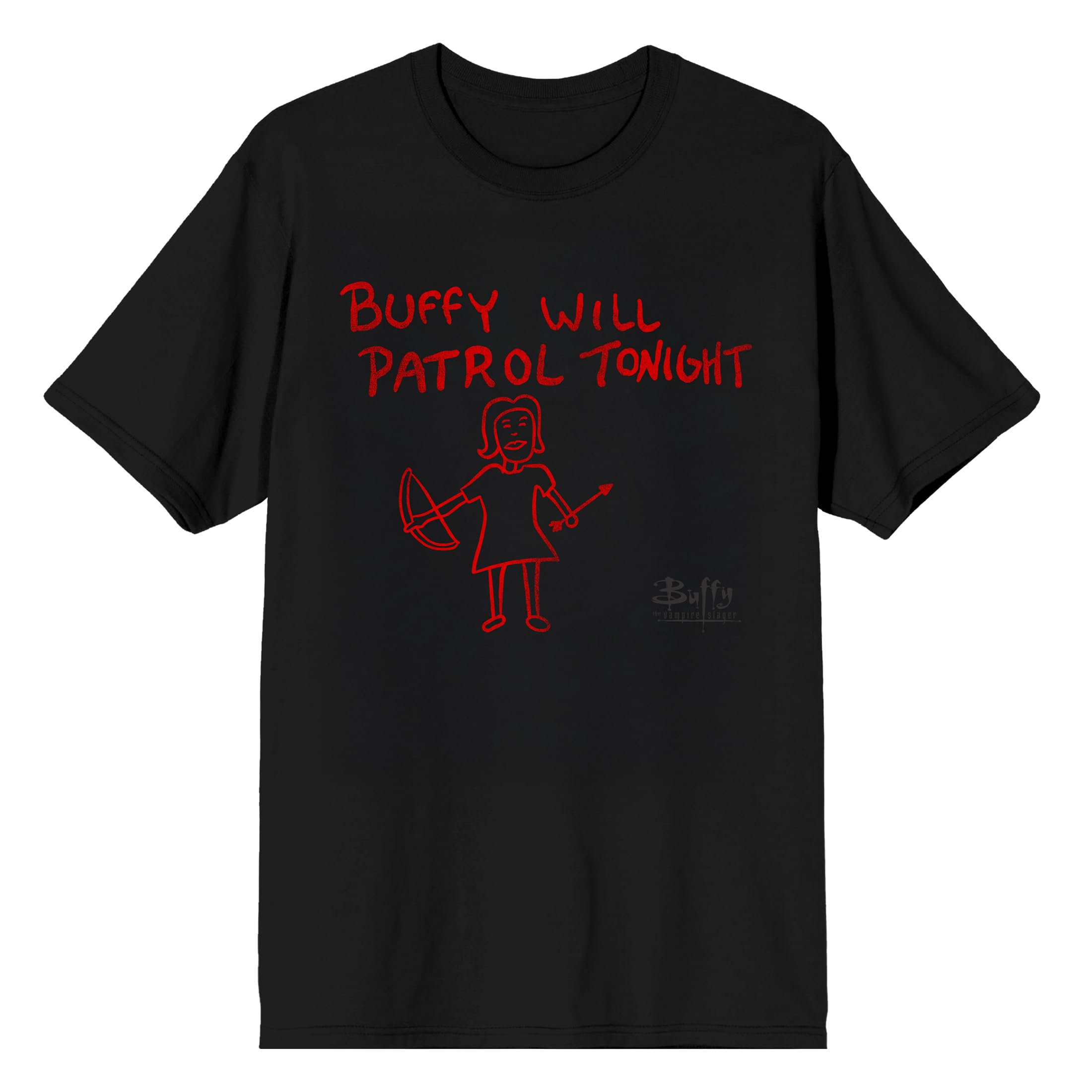 Buffy The Vampire Slayer Buffy Will Patrol Tonight Adult Black Crew Neck Short Sleeve T-shirt