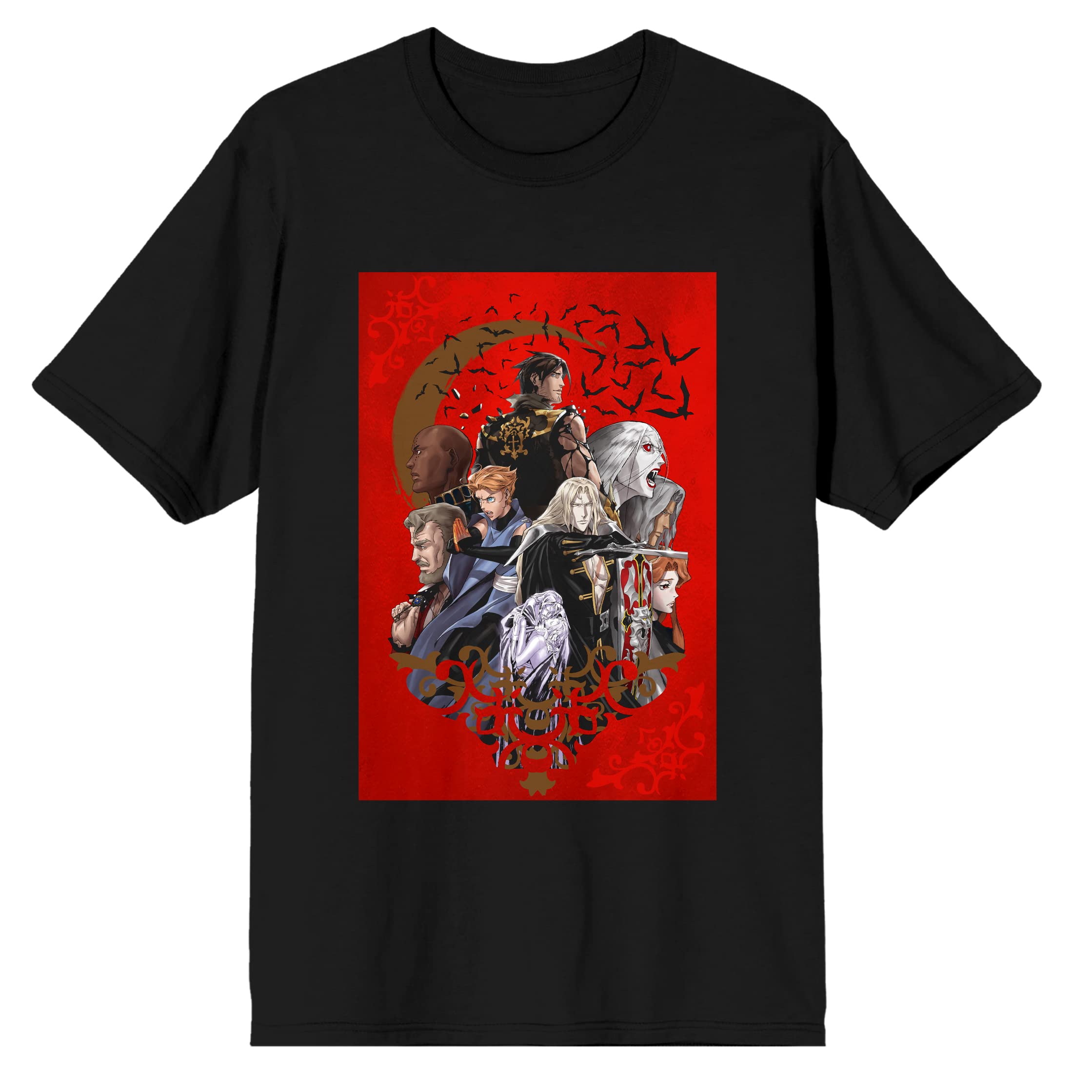 Castlevania Characters in Red Men's Black Graphic Tee