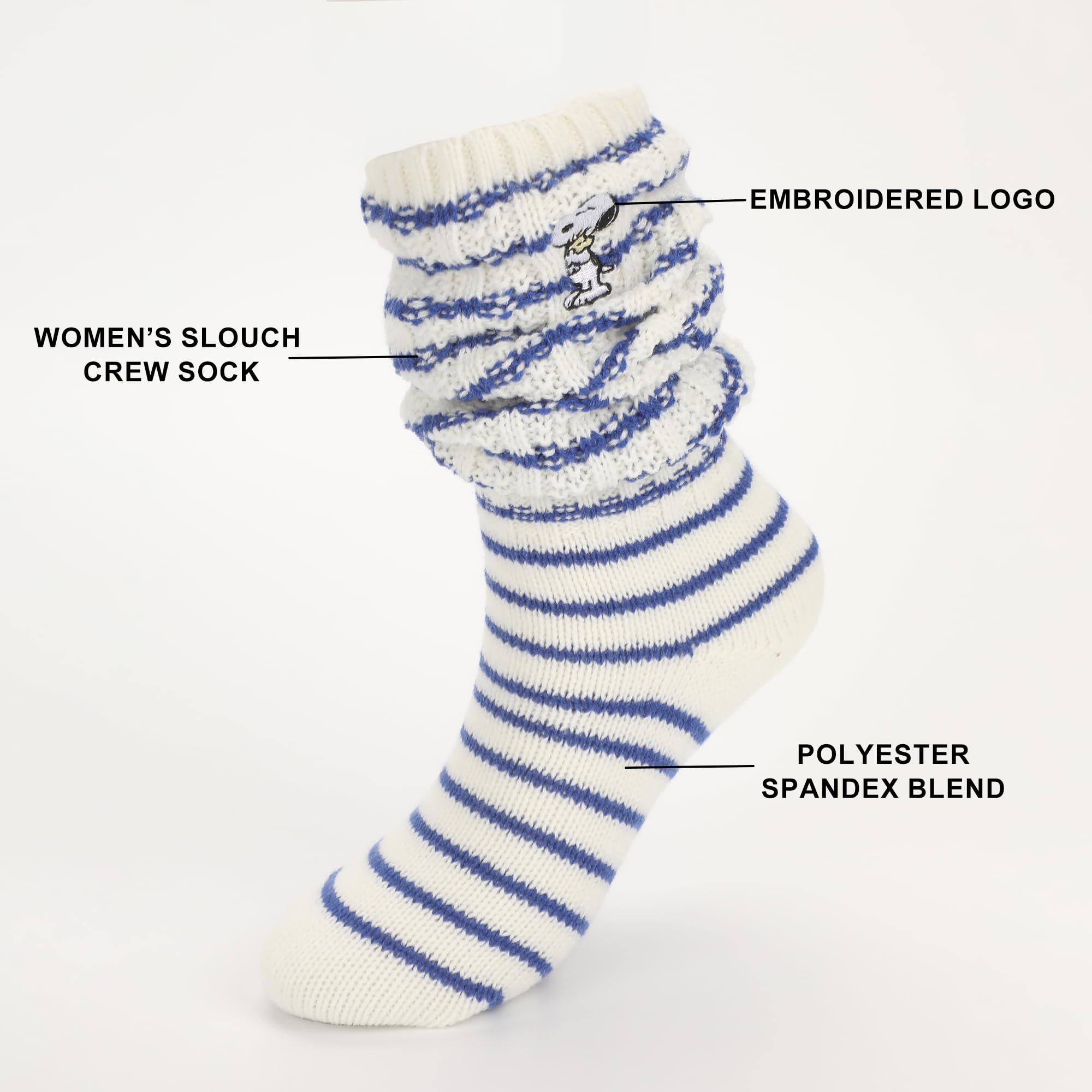 Peanuts Embroidered Peanuts Women's Slouch Crew Socks