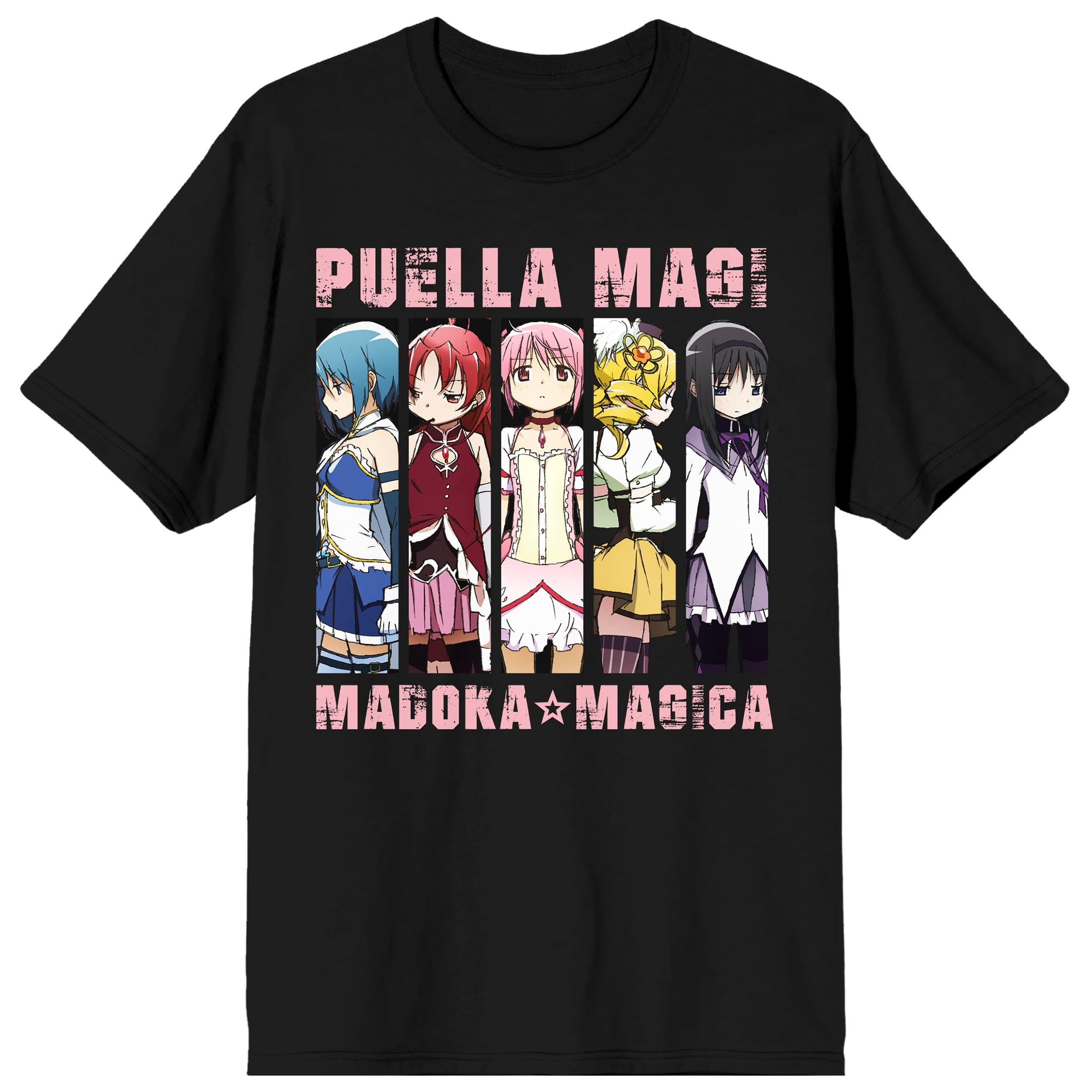 Puella Magi Madoka Magica Main Character Panels Adult Black Crew Neck Short Sleeve T-shirt