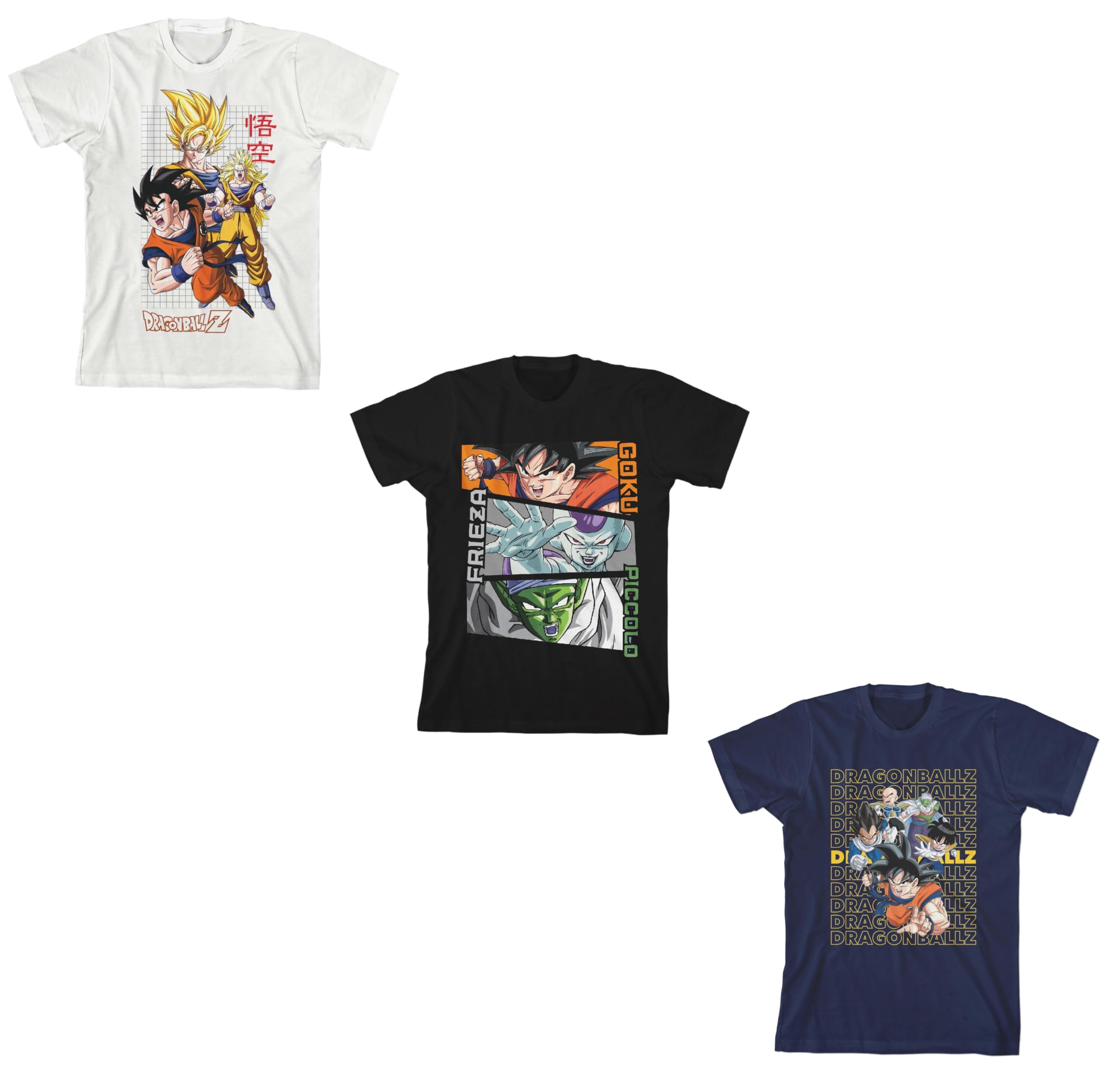 Dragon Ball Z Character Art 3-Pack Crew Neck Short Sleeve Youth Boy's T-shirt Set