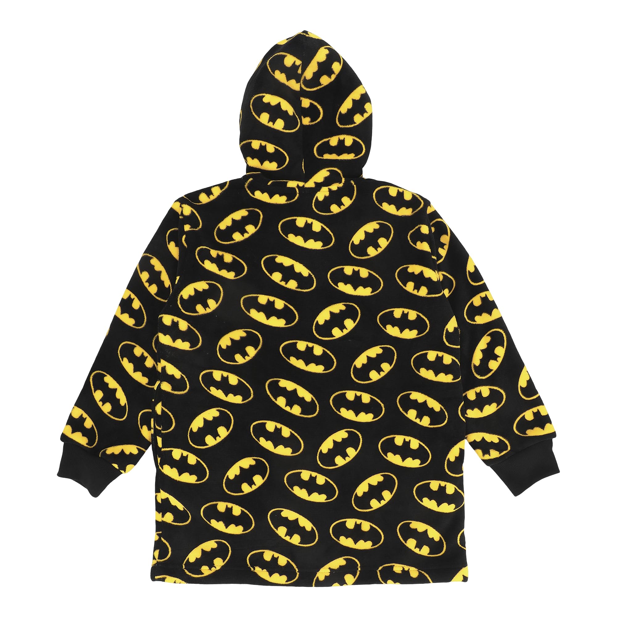 Batman Logo All-Over Print Boy's Black Long Sleeve Sherpa Lined Kids Hoodie Blanket